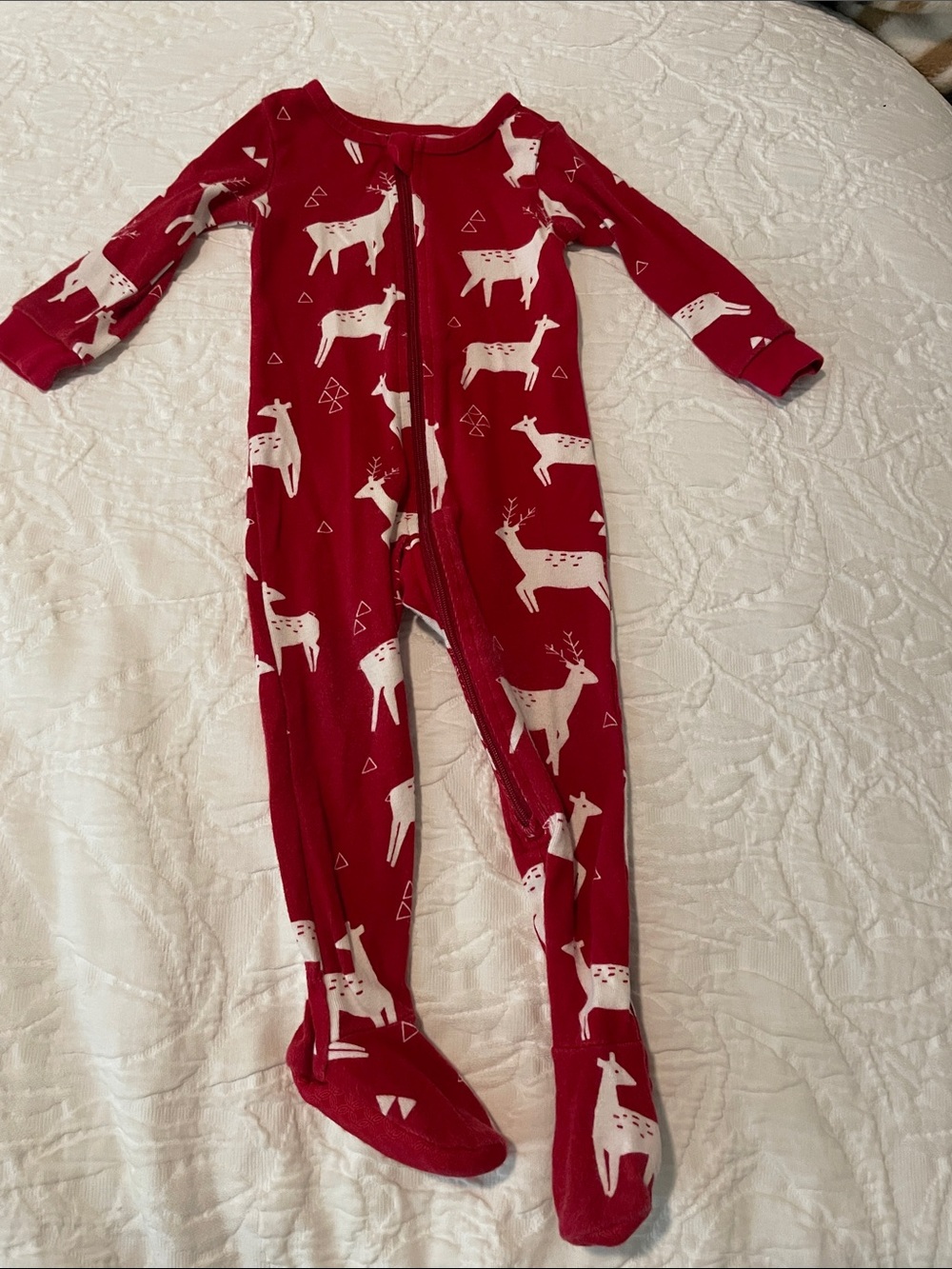 Tea Collection Red Footed One-Piece with White Reindeer Print